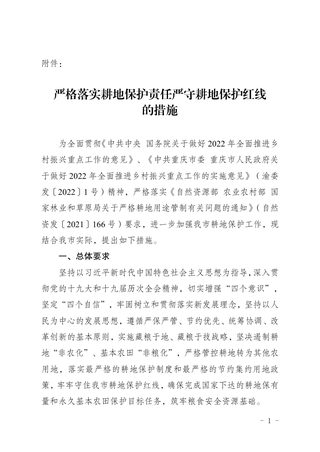 重庆市严格落实耕地保护责任严守耕地保护红线的措施（征求意见稿）