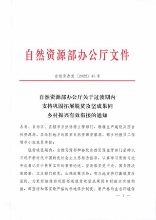 自然资源部办公厅《关于过渡期内支持巩固拓展脱贫攻坚成果同乡村振兴有效衔接的通知》自然资办发〔2022〕45号