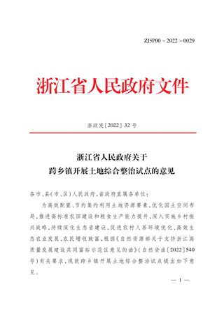 浙江省人民政府《关于跨乡镇开展土地综合整治试点的意见》浙政发〔2022〕32号