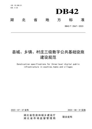 湖北省《县城、乡镇、村庄三级数字公共基础设施建设规范》DB42/T 2067-2023