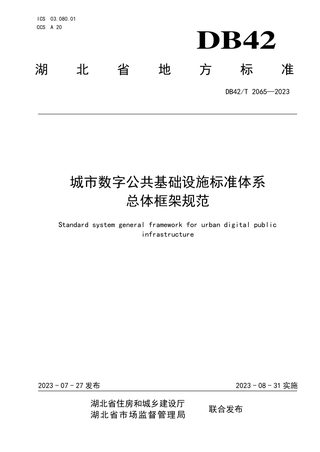 湖北省《城市数字公共基础设施标准体系总体框架规范》DB42/T 2065-2023
