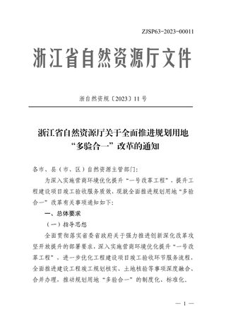 浙江省自然资源厅《关于全面推进规划用地“多验合一”改革的通知》浙自然资规〔2023〕11号