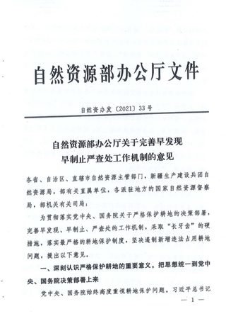 自然资源部办公厅《关于完善早发现早制止严查处工作机制的意见》自然资办发〔2021〕33号
