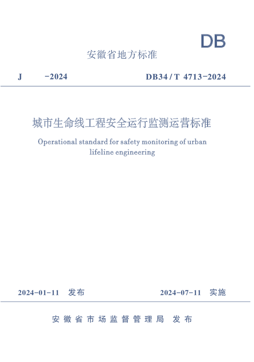 安徽省《城市生命线工程安全运行监测运营标准》DB34/T 4713-2024-1