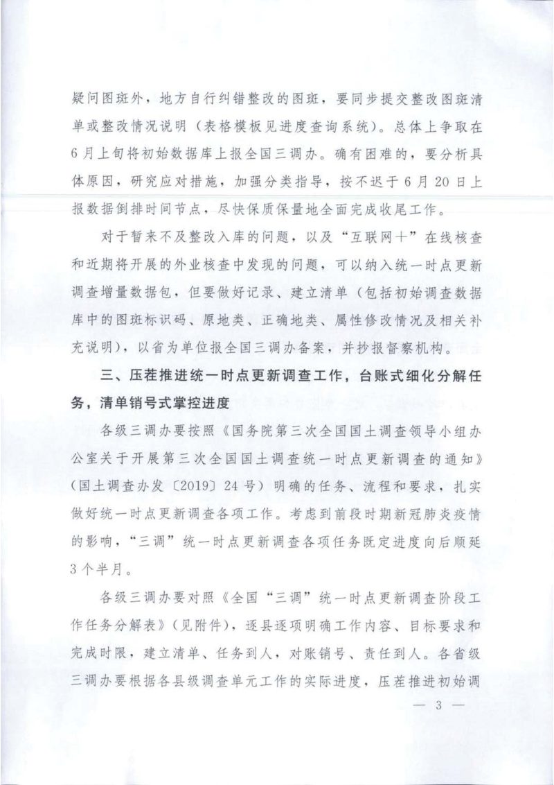 国务院第三次全国国土调查领导小组办公室《关于进一步做好第三次全国国土调查统一时点更新调查阶段工作的通知》国土调查办发〔2020〕8号第3页