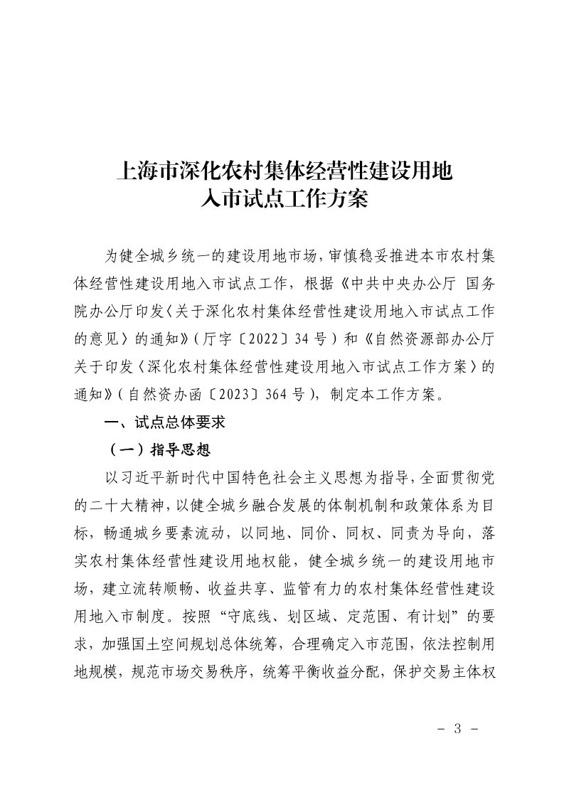 上海市规划和自然资源局《上海市深化农村集体经营性建设用地入市试点工作方案》沪规划资源乡〔2023〕201 号第3页