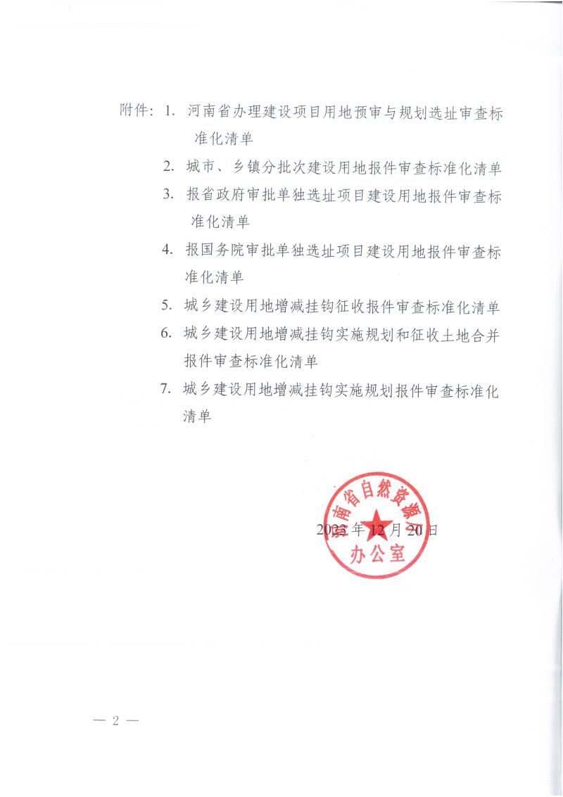 河南省自然资源厅办公室《建设项目用地预审与规划选址及建设用地报件审查标准化清单》豫自然资办发〔2023〕55 号第2页