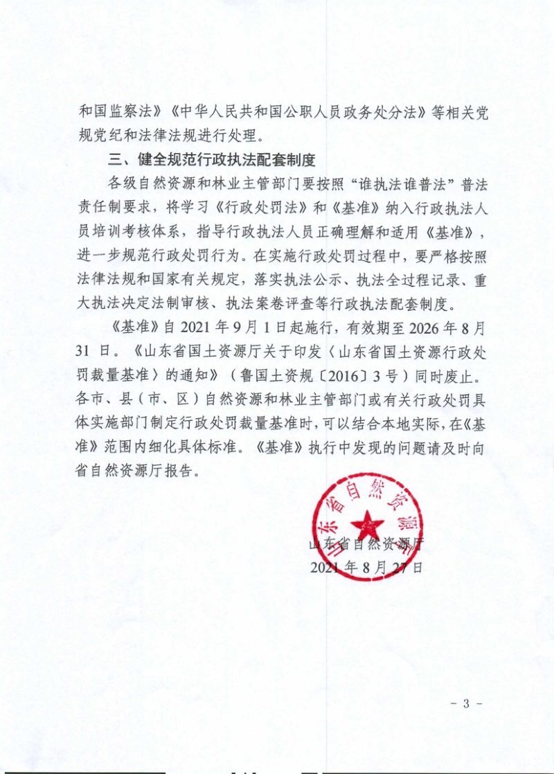 山东省自然资源《行政处罚裁量基准》鲁自然资规〔2021〕1 号第3页