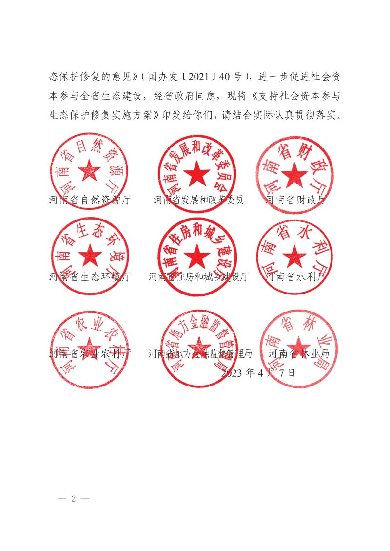 河南省自然资源厅《支持社会资本参与生态保护修复实施方案》豫自然资发〔2023〕14号第2页