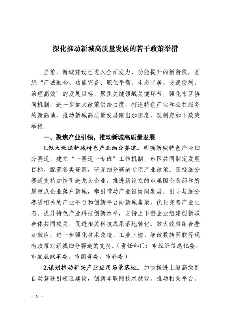 上海市新城发展推进协调领导小组《深化推动新城高质量发展的若干政策举措》沪新城〔2024〕1号第2页