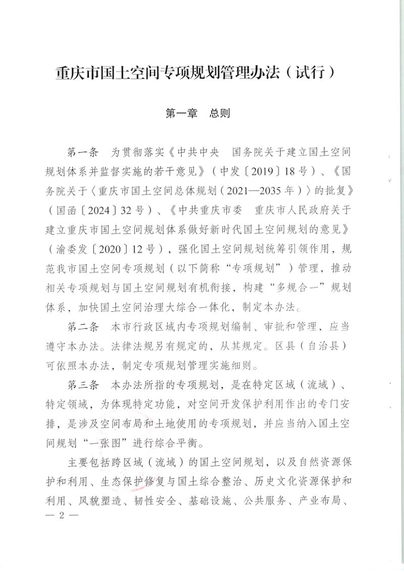 重庆市国土空间专项规划管理办法（试行）第2页