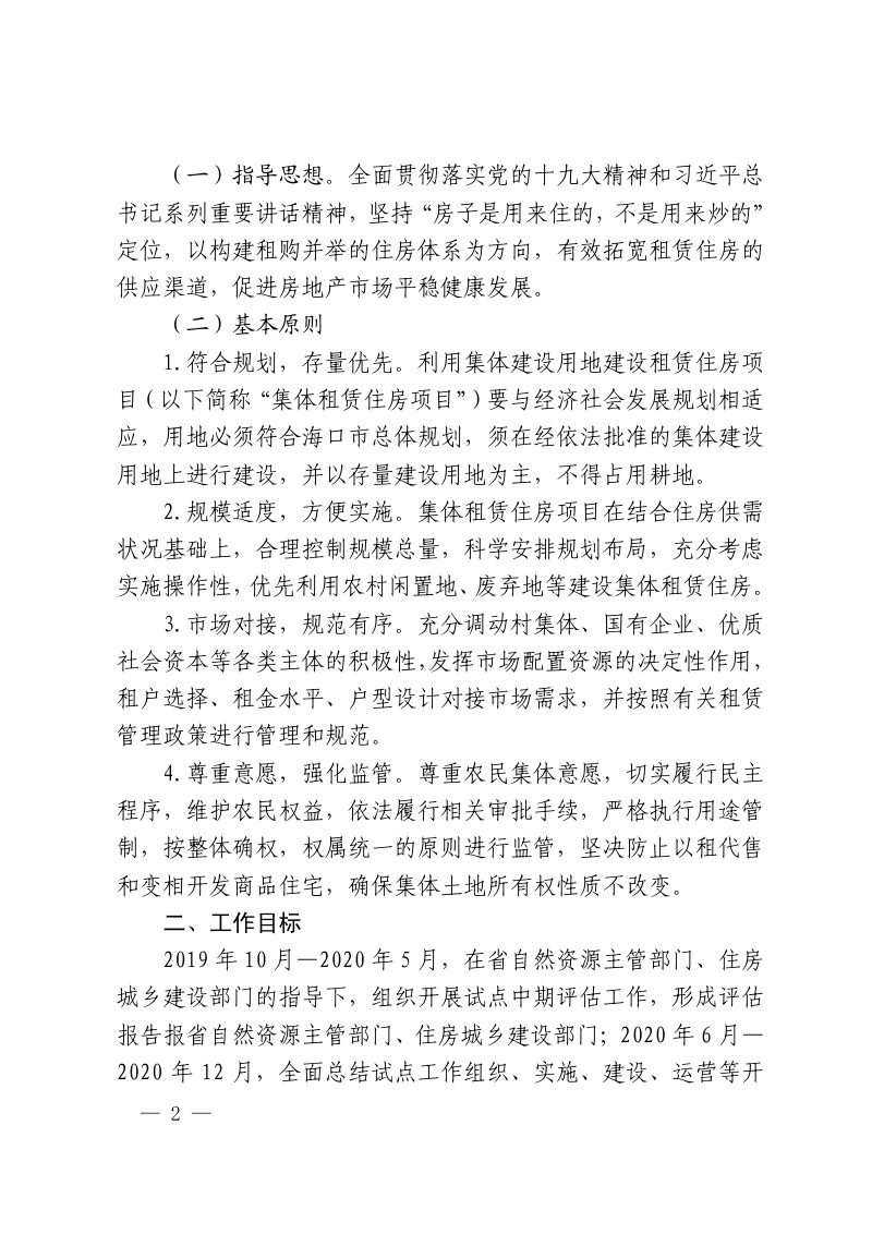 海口市人民政府办公室《关于利用集体建设用地建设租赁住房的指导意见（试行）》海府办〔2020〕1号第2页