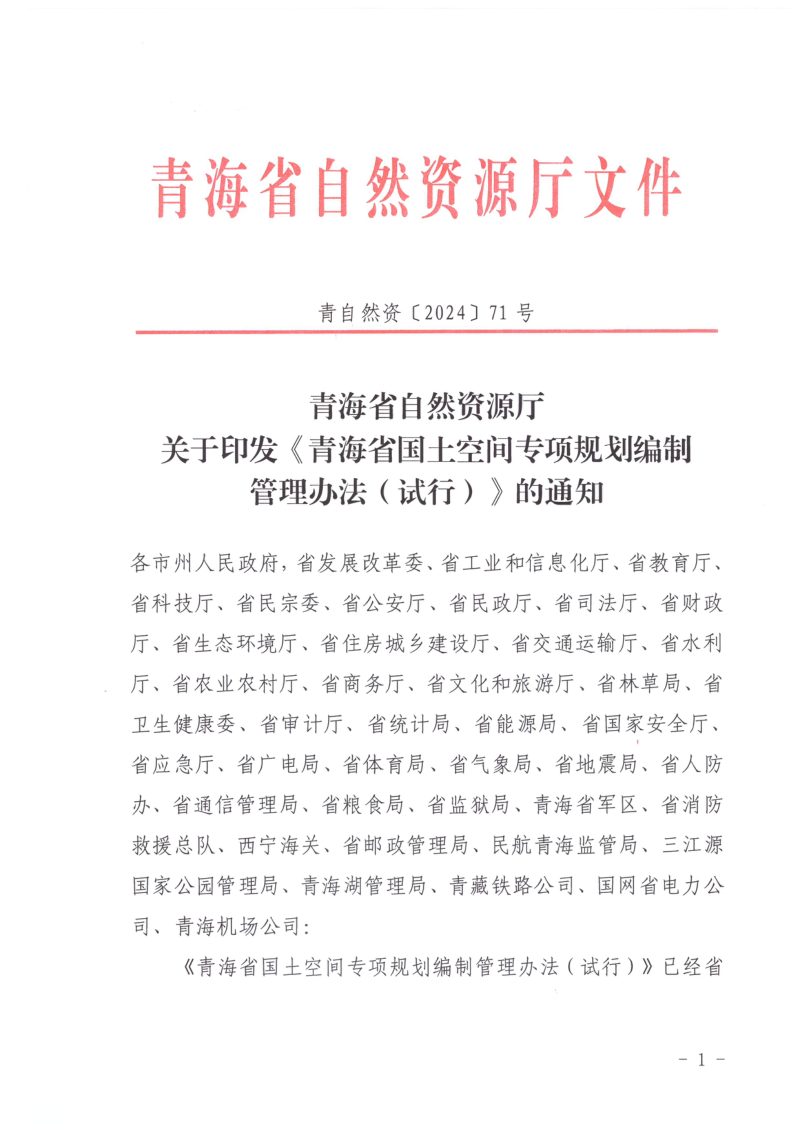青海省国土空间专项规划编制管理办法（试行）第1页