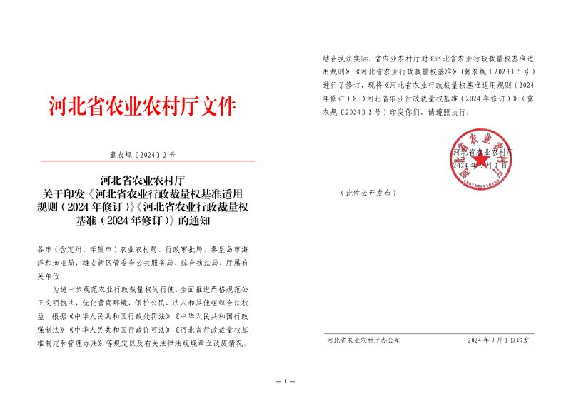 河北省农业行政裁量权基准适用规则、河北省农业行政裁量权 基准（2024 年修订）第3页