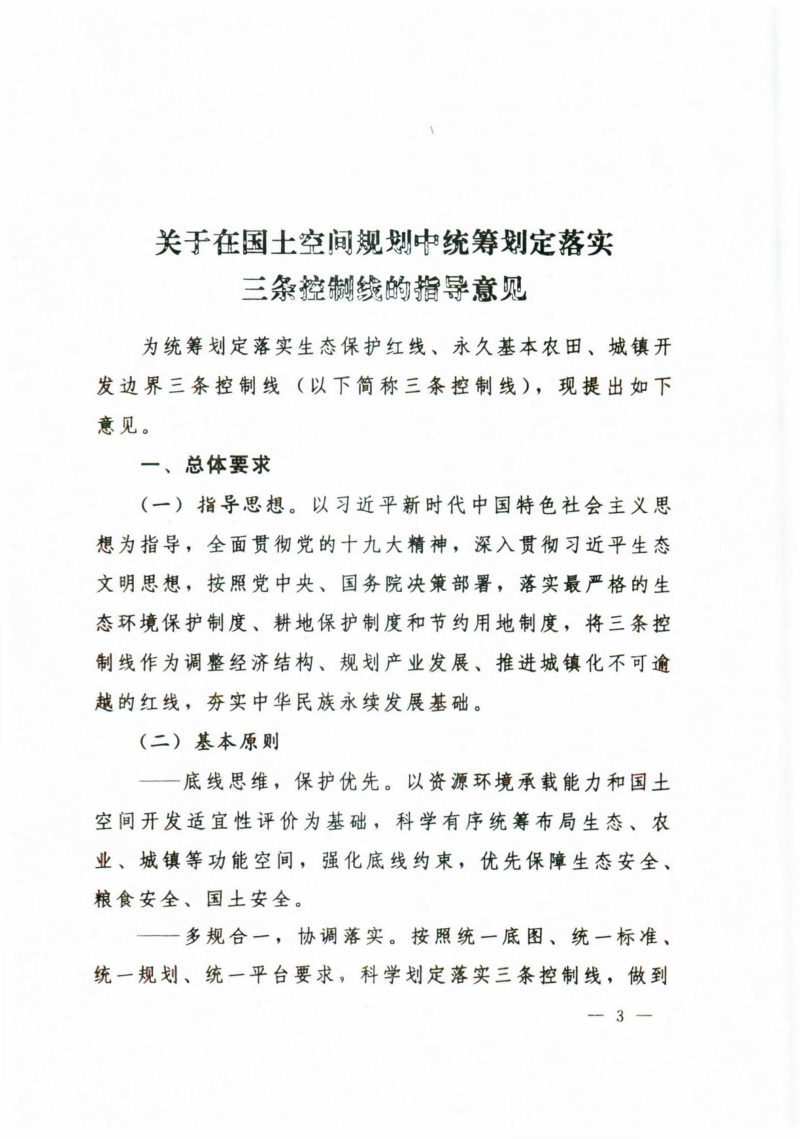 中共中央办公厅 国务院办公厅《关于在国土空间规划中统筹划定落实三条控制线的指导意见》厅字〔2019〕48号第3页