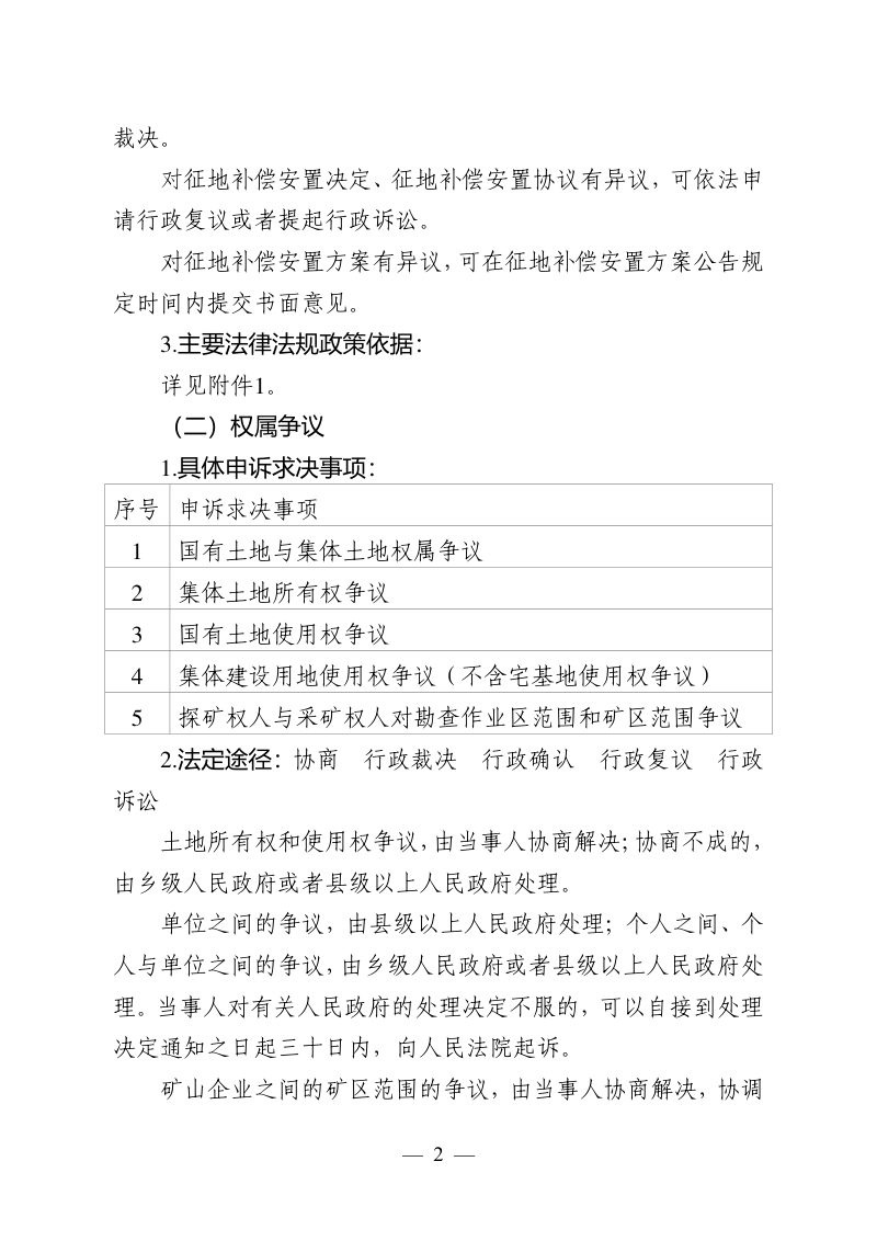 安徽省《自然资源系统通过法定途径分类处理的信访投诉请求清单及主要法律法规政策依据》皖自然资信函〔2024〕10号第2页