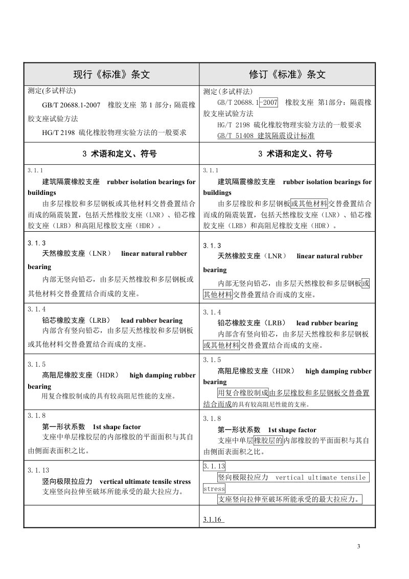 《建筑隔震橡胶支座》（修订征求意见稿）第3页