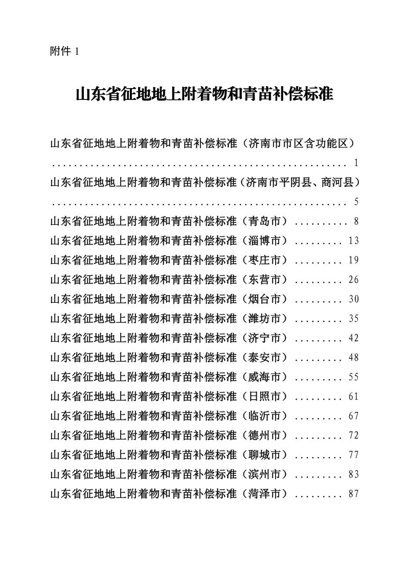 山东省征地地上附着物和青苗补偿标准（征求意见稿）第1页