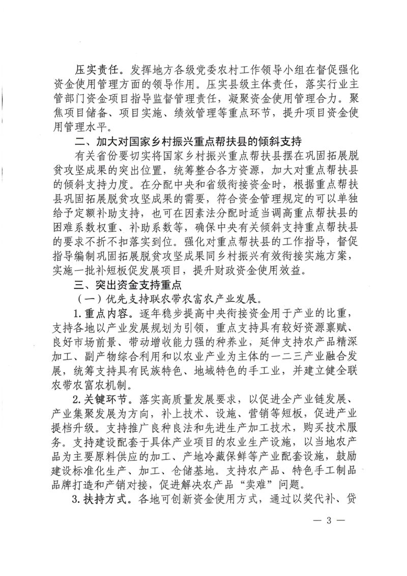 财政部 农业农村部 国家乡村振兴局 国家发展改革委 国家民委 国家林草局《关于加强中央财政衔接推进乡村振兴补助资金使用管理的指导意见》财农〔2022〕141号第3页