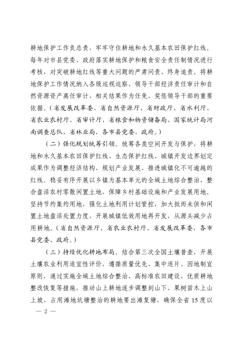 河南省自然资源厅《关于加强耕地保护提升耕地质量完善占补平衡的实施意见》（征求意见稿）第2页