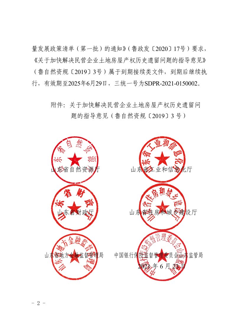 山东省自然资源厅《关于加快解决民营企业土地房屋产权历史遗留问题的指导意见》鲁自然资字〔2021〕71号第2页