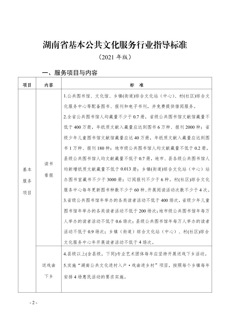 湖南省文化和旅游厅《湖南省基本公共文化服务行业指导标准（2021年版）》湘文旅公共〔2022〕42号第2页
