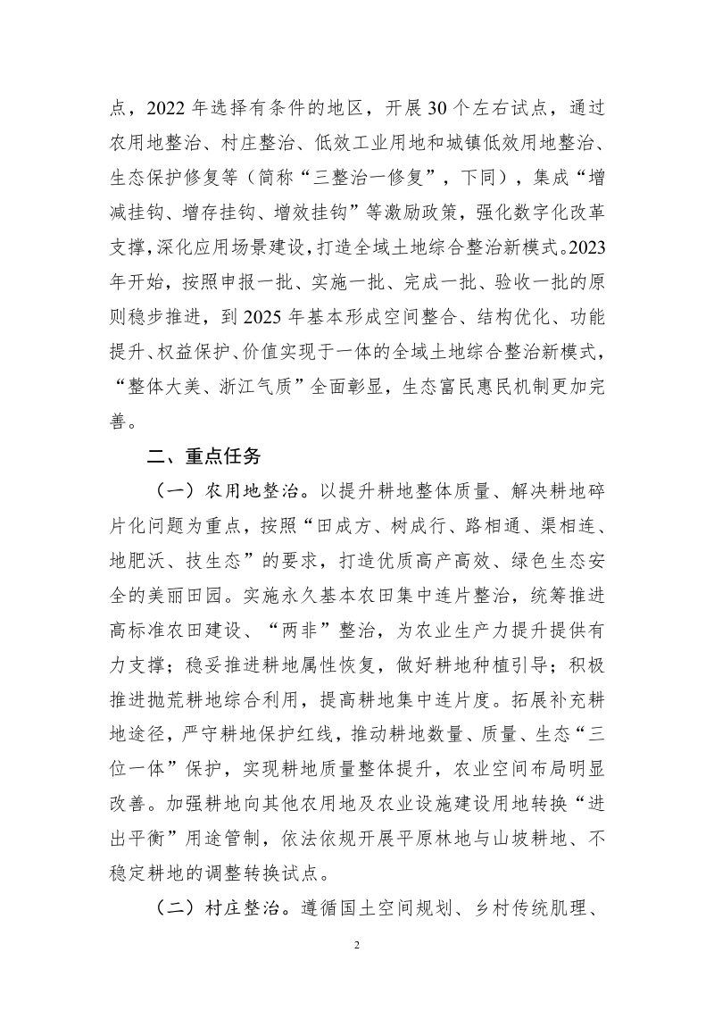 浙江省自然资源厅《关于跨乡镇开展全域土地综合整治试点的意见》（征求意见稿）第2页