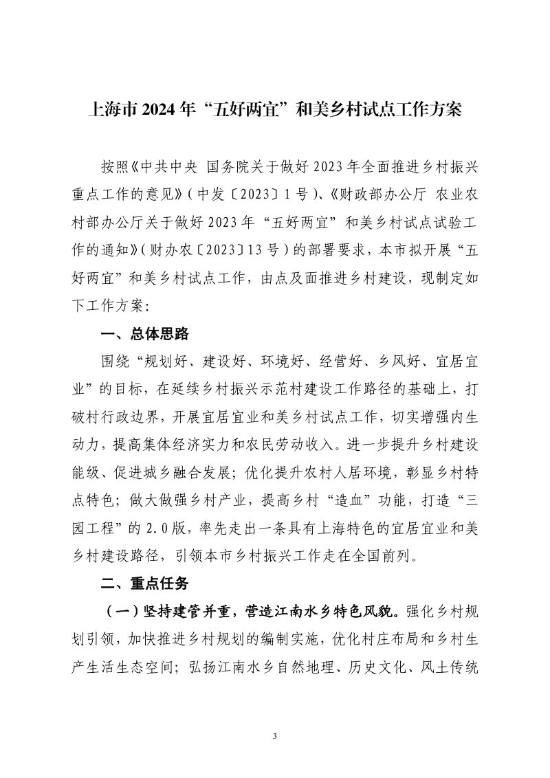 上海市2024年“五好两宜”和美乡村试点工作方案第3页