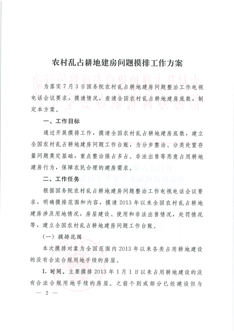 农村乱占耕地建房专项整治行动部际协调机制办公室《关于印发农村乱占耕地建房问题摸排工作方案的通知》协调机制办发〔2020〕1号第2页