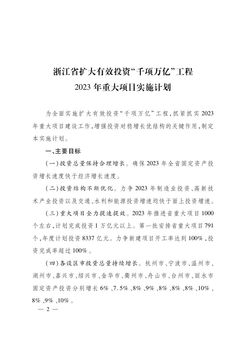 浙江省扩大有效投资“千项万亿”工程2023年重大项目实施计划第2页