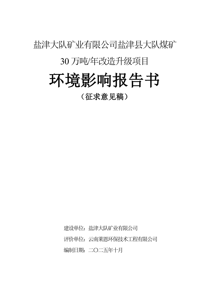 盐津大队矿业有限公司盐津县大队煤矿30万吨年改造升级项目环境影响报告书第1页