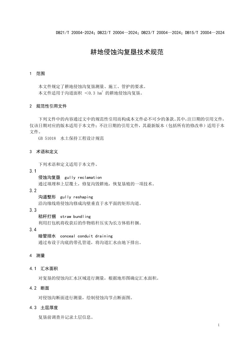 东北三省一区《耕地侵蚀沟复垦技术规范》DB21/T 20004-2024第3页