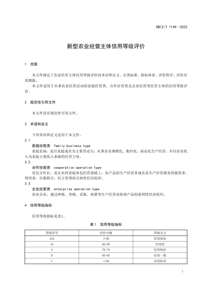 天津市《新型农业经营主体信用等级评价》DB12/T 1149-2022第3页