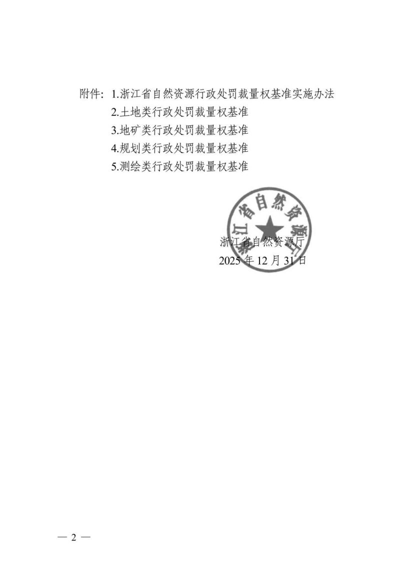 浙江省自然资源厅《浙江省自然资源行政处罚裁量权基准（2025年版）》浙自然资规〔2025〕25号第2页