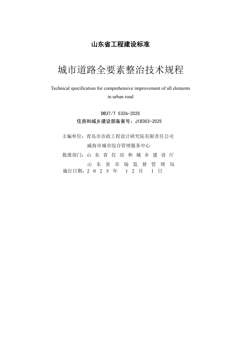 山东省《城市道路全要素整治技术规程》DB37/T5326-2025第2页