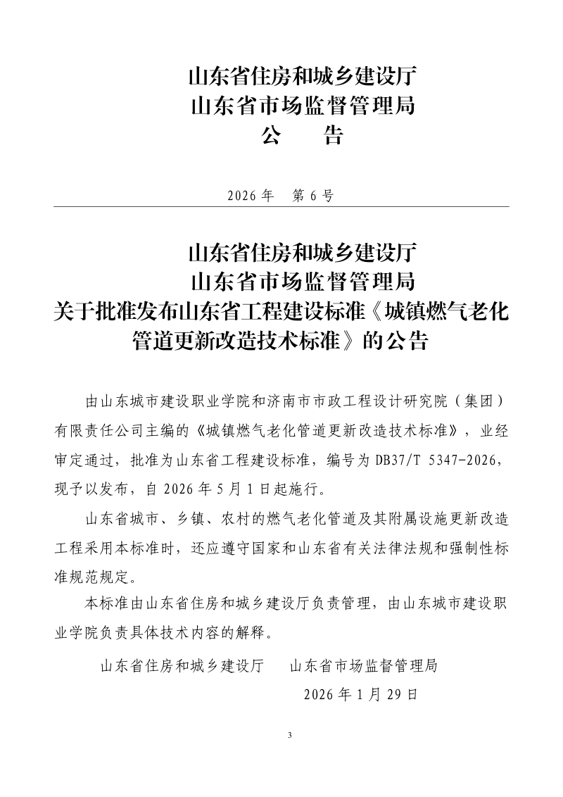 山东省《城镇燃气老化管道更新改造技术标准》DB37/T 5347-2026第3页