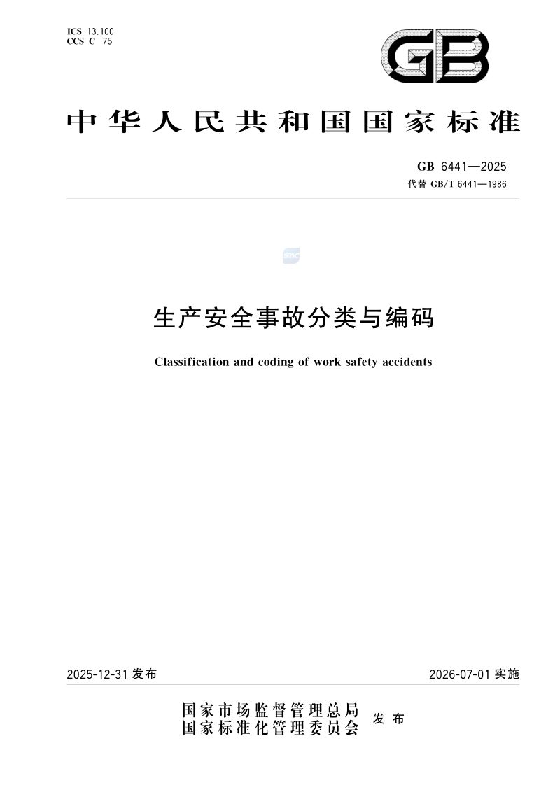 《生产安全事故分类与编码》GB 6441—2025第1页