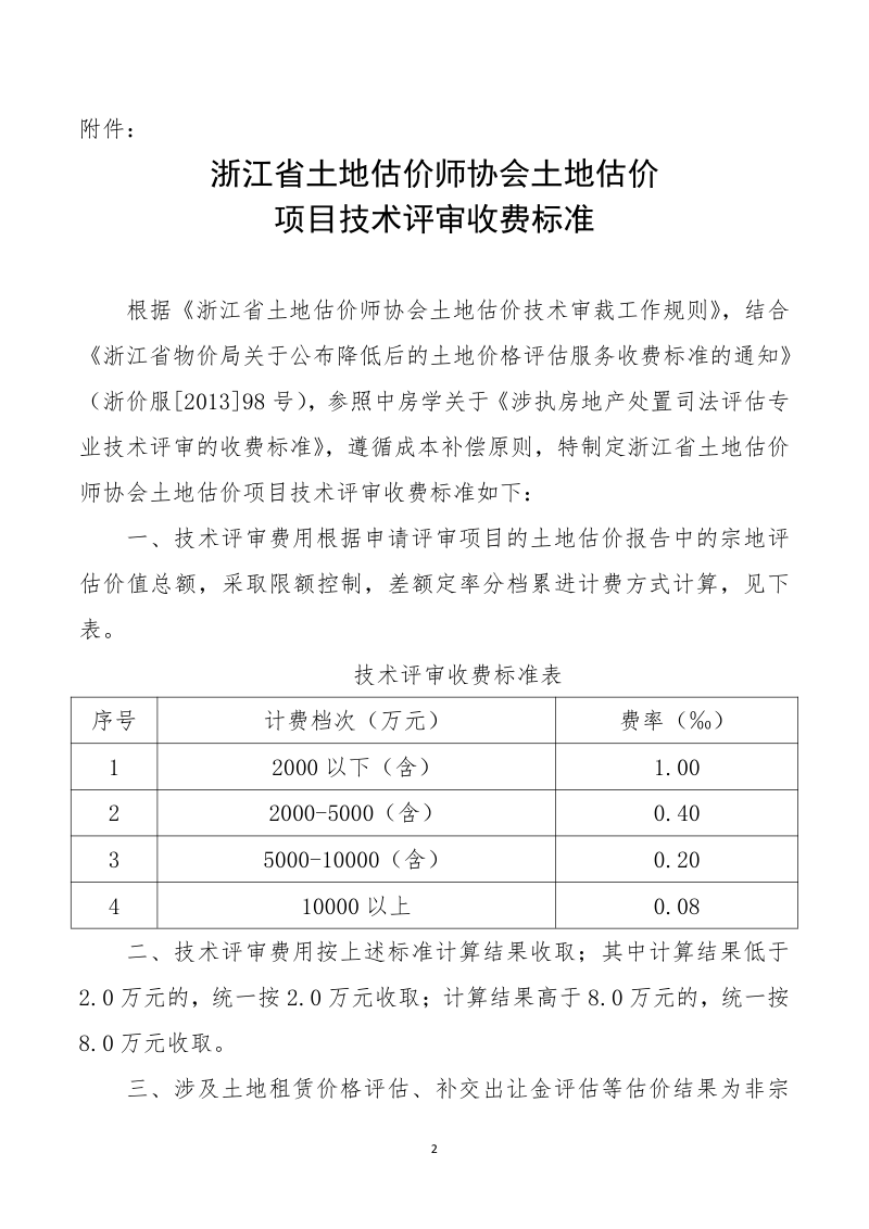 浙江省土地估价师协会土地估价项目技术评审收费标准第2页