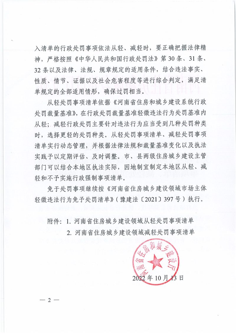 河南省住房城乡建设领域从轻处罚事项清单、减轻处罚事项清单第2页