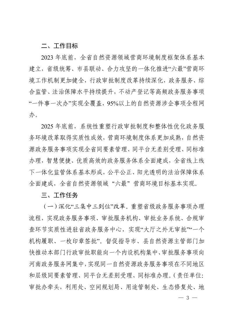 河南省自然资源厅《全省自然资源领域深化“放管服效”改革优化营商环境实施方案》豫自然资发〔2023〕29号第3页