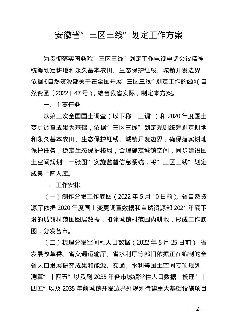 安徽省自然资源厅《安徽省“三区三线”划定工作方案》皖自然资〔2022〕194号第2页