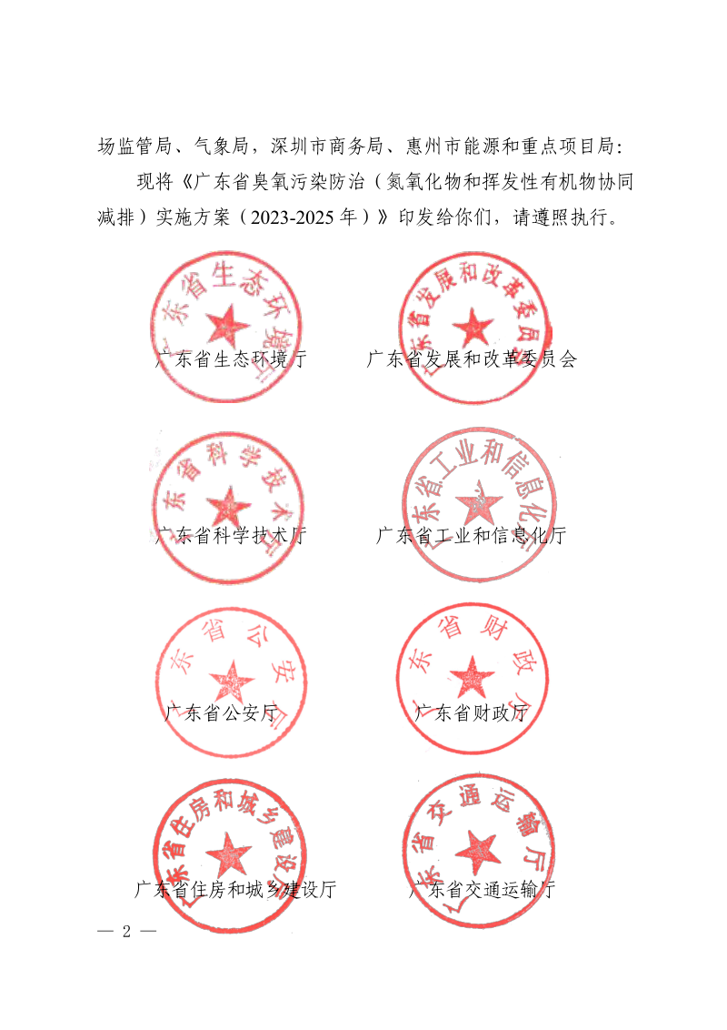 广东省生态环境厅等11部门《广东省臭氧污染防治（氮氧化物和挥发性有机物协同减排）实施方案（2023-2025年）》粤环函〔2023〕45号第2页