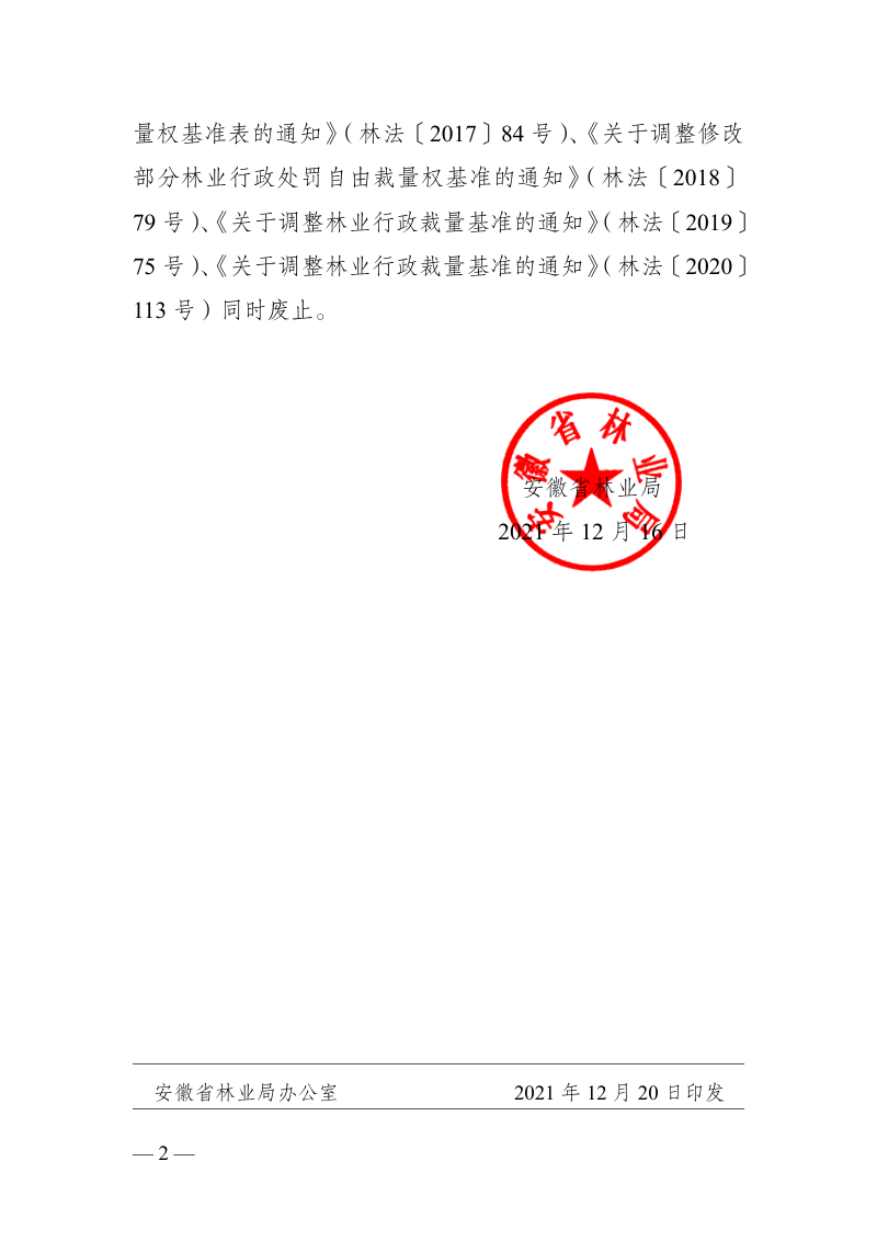 安徽省林业行政处罚裁量权基准第2页