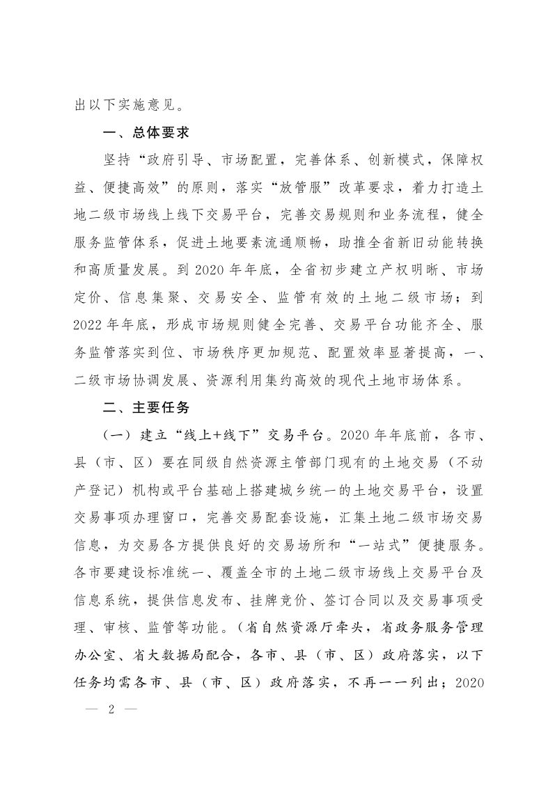 山东省人民政府办公厅《关于完善建设用地使用权转让、出租、抵押二级市场的实施意见》鲁政办发〔2019〕33号第2页