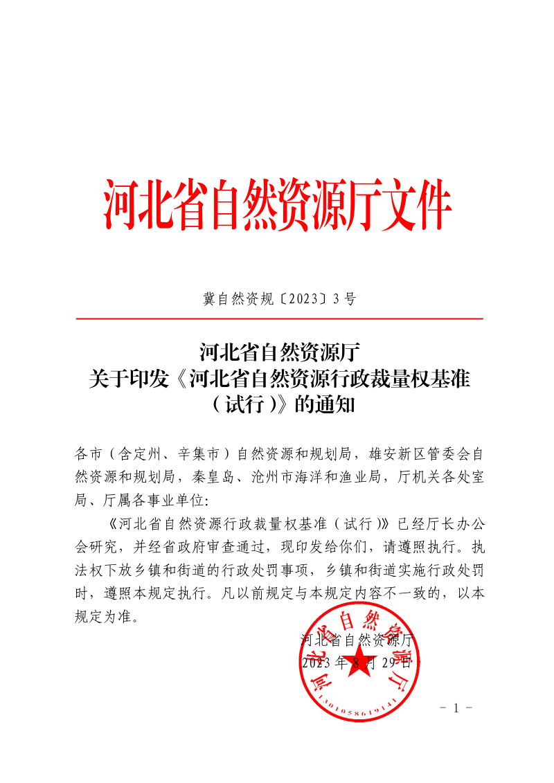 河北省自然资源行政裁量权基准（试行）第1页