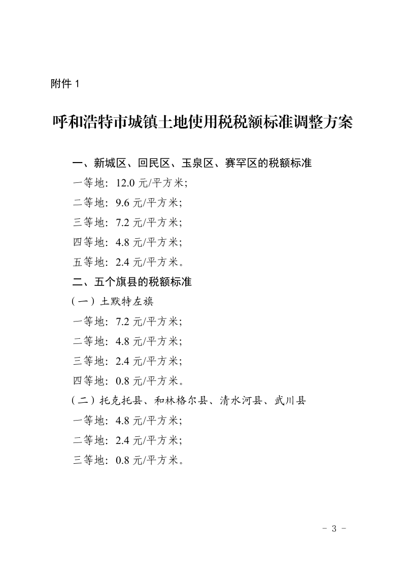 内蒙古自治区人民政府《城镇土地使用税税额标准调整方案》内政字〔2026〕53号第3页