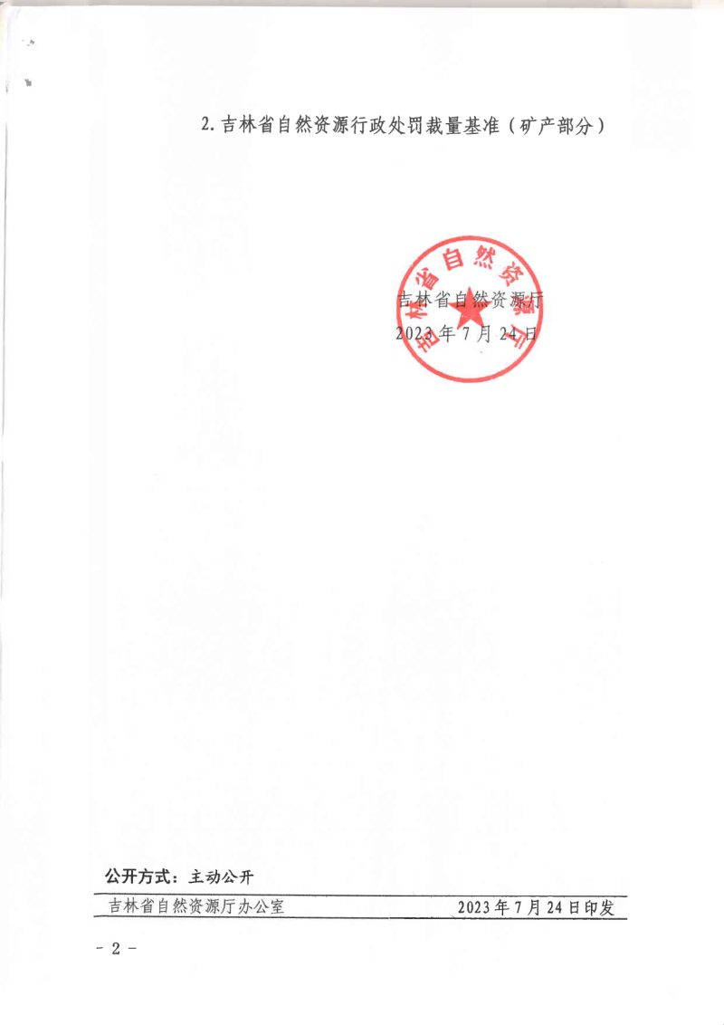 吉林省自然资源厅《吉林省自然资源行政处罚栽量基准(土地、矿产部分)》吉自然资规〔2023〕5号第2页