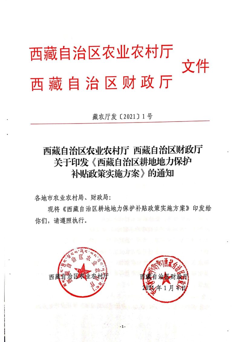 西藏自治区耕地地力保护补贴政策实施方案第1页