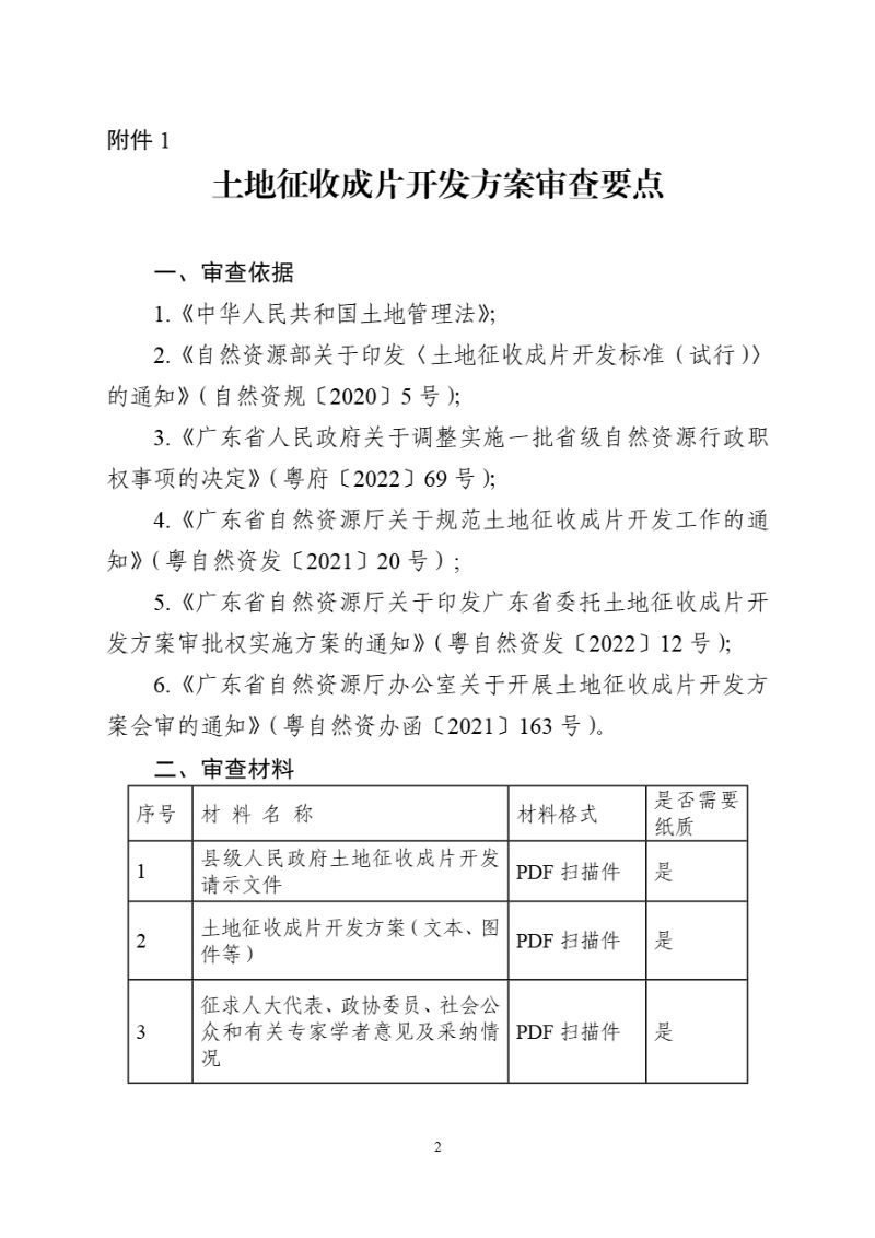 广东省自然资源厅《土地征收成片开发方案审查要点和模板》粤自然资管制电〔2022〕2745号第2页