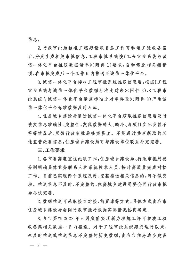 山东省住房和城乡建设厅《关于进一步加强工程建设项目审批管理系统与建设服务监管和信用信息综合平台数据推送的通知》第2页
